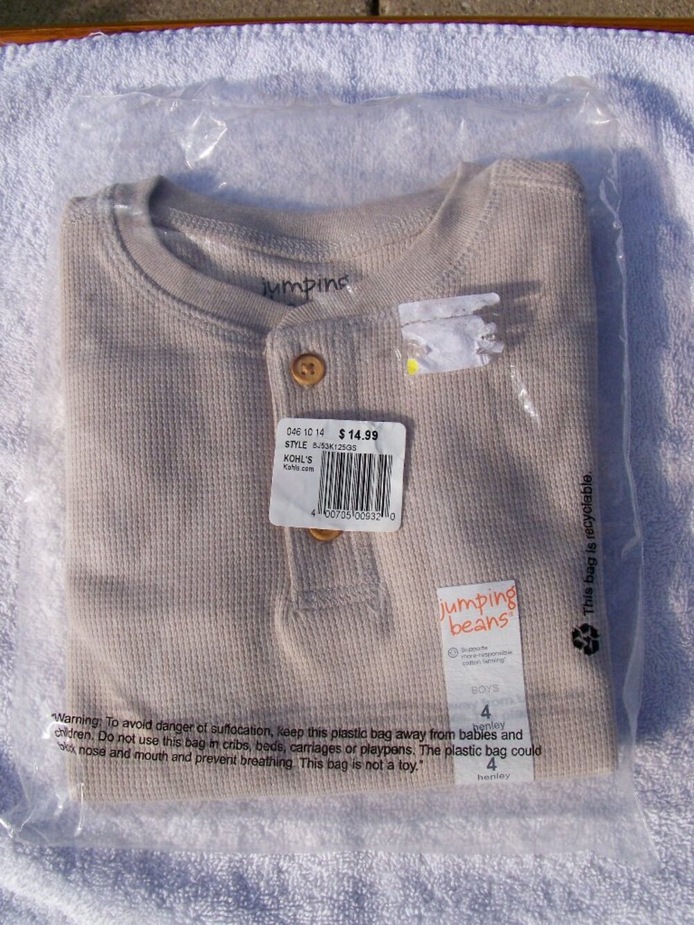 Jumping Beans Boys Brown Henley Shirt, New, Size 4